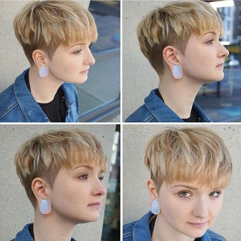 Pixie Fade, Queer Haircut, Pixies Haircut, Easy Trendy Hairstyles, Short Hair Tomboy, Hair Upstyles, Shorter Hair, Short Curly Haircuts, Short Hair Undercut