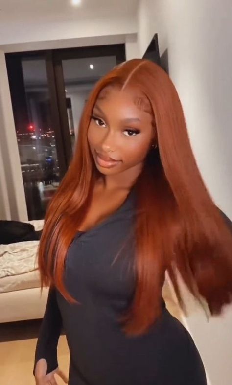 #follow #hairstyles #hairgoals #hair #beautyblog #blogging #blogger #blog Lace Front Wigs Ginger, Copper Red Lace Front Wig, Copper Wig Install, Ginger Bussdown, Deep Ginger Hair Black Women, Ginger On Dark Skin Black Women, Dark Ginger Wig, Ginger Quick Weave, Ginger Hair Black Women Dark Skin