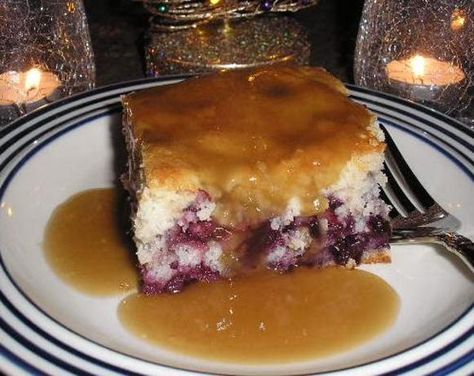 Blueberry Cake With Brown Sugar Sauce from Food.com: This recipe comes from a cookbook titled The First Batch of Treasured Recipes from Home by Kyla Pierik and was purchased at Apple Berry Farm Market in my hometown. The blueberry cake is warmed and then you pour the heated sauce over top. Some may find it a tad bit sweet, but in our household it was a definite winner. Brown Sugar Sauce, Blueberry Pudding, Newfoundland Recipes, Apple Berry, Blueberry Cake Recipes, English Kitchen, Berry Farm, Farm Market, Blueberry Cake