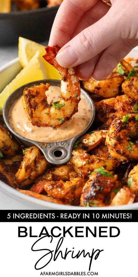 This Blackened Shrimp recipe is ready in 10 minutes, so easy! It features boldly-flavored, succulent shrimp, plus charred fresh lemon for a hit of bright acidity. Enjoy this versatile lean protein as an appetizer or main entree - or toss the shrimp into salads, tacos, or rice bowls! Charred Lemon, Blackened Shrimp, Bbq Shrimp, Grilled Shrimp Recipes, Shrimp Appetizers, Shrimp Recipes For Dinner, Shrimp Recipes Easy, Soup Recipes Slow Cooker, Spicy Shrimp