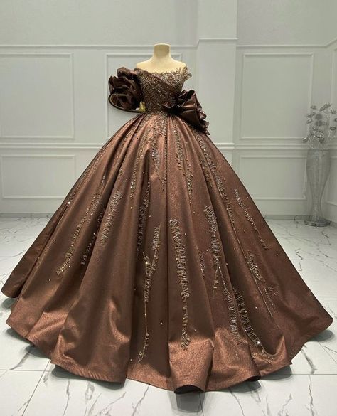 Black Frocks, Wedding Dress Fancy, Fancy Dresses For Girls, Brown Wedding Dress, Brown Things, Brocade Gown, Debut Gowns, Red Frock, Party Wears