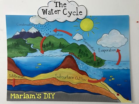 Hydrological Cycle Drawing, Hydrological Cycle, Cycle Drawing, Air Hujan, Class 9, Oil Pastel Paintings, Pastel Paintings, Water Cycle, Unique Drawings