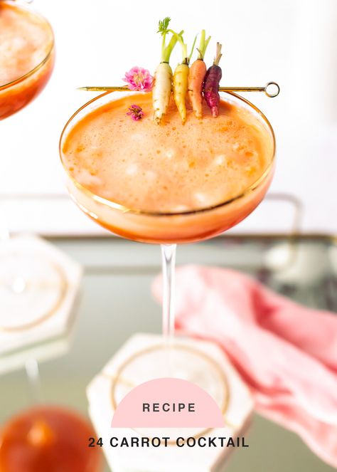 If you are looking for a beautiful cocktail to make for Easter or a spring soiree, hop to it and shake up this 24 Carrot Cocktail! #spring #cocktail #carrotrecipe #cocktailrecipes #easter Carrot Cocktail, Rose Craft, Ginger Cocktails, Cocktails Food, Spring Drink, Mini Carrots, Creamy Eggs, Boozy Drinks, Carrot Juice