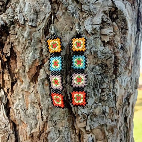 Multicolor Bohemian Rectangular Beaded Earrings, Multicolor Bohemian Beaded Rectangular Earrings, Unique Multicolor Beaded Flower Earrings, Multicolor Beaded Geometric Earrings, Unique Multicolor Flower-shaped Beaded Earrings, Diy Earrings Easy, Beading Techniques, Handmade Valentine, Square Bead