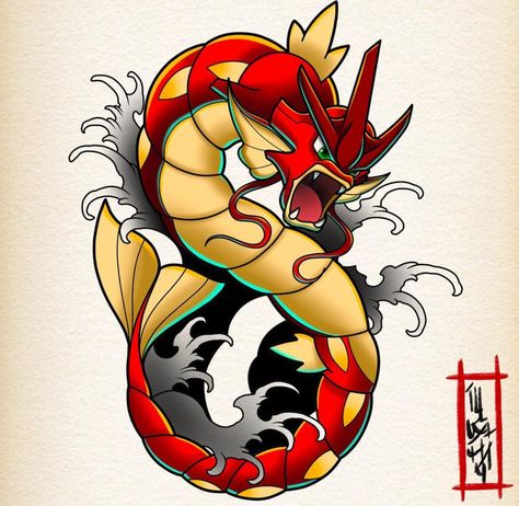 Gyrados Pokemon Art, Gyarados Tattoo, Red Gyarados, Shiny Gyarados, Entei Pokemon, Pokemon Sleeves, Pokemon Gyarados, Pokemon Tattoos, Theme Tattoo