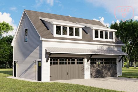 This detached garage plan is perfect as an addition to a home that lacks adequate parking or as an ADU or guest house that can be used for visitors or for passive residual rental income. It has two 15' by 8' garage doors making it a roomy 2-car garage.Two garage bays in front give access to your vehicles and a man door in the back-left corner let you in and out without having to be in a car. There's room for utilities in back of the garage and Garage Apartment Floor Plans, Garage With Living Quarters, Garage Plans With Loft, Garage Plans Detached, Plan Garage, Garage Apartment Plan, Garage Guest House, Carriage House Plans, Garage Loft