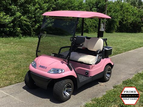 Pink Advanced EV 2 Passenger Golf Cart With Golf Bag Attachment Pink Golf Cart, Golf Cart Decorations, Street Legal Golf Cart, Golf Buggy, Fun Outdoor Games, Drip Edge, Pretty Bike, Girl In Water, Boho Life