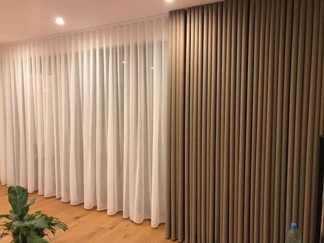 Ceiling Mounted Curtains, Living Room Curtain Ideas, Room Curtain Ideas, Curtain Track System, Floor To Ceiling Curtains, Ceiling Curtain Track, Curtain Inspiration, Sliding Door Curtains, Gold Shower Curtain