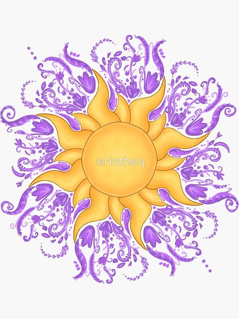 Tangled Room, Rapunzel Room, Rapunzel Sun, Tangled Sun, Tangled Flower, Sun Drawing, Ceiling Painting, Dinosaur Wallpaper, Colorful Kids Room