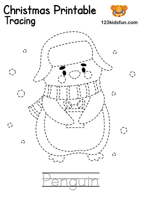 Penguin - Christmas Tracing Printable. Worksheet for Kids – Activities, Printables for Preschoolers and Homeschooling. Christmas Printables Free Kids, Free Christmas Printables For Kids, Christmas Printables For Kids, Christmas Tracing, Free Christmas Games, Christmas Worksheet, Winter Worksheets, Christmas Color By Number, Kids Christmas Coloring Pages