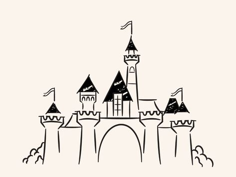 Disneyland Doodle by Rogie on Dribbble Castle Drawing Easy, Disney Castle Drawing, Umbrella Drawing, Disney Doodles, Castle Illustration, Castle Drawing, Disneyland Castle, Doodle Characters, Disney Logo