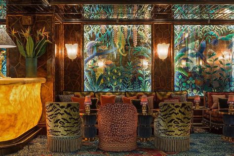 Annabel's on Instagram: “The Jungle Bar🌴🦜 Our subterranean paradise✨ #annabelsmayfair” White Marble Bar, Soho Beach House Miami, Martin Brudnizki, Soho Beach House, Marble Bar, Room London, Bar Interior Design, Bar Interior, Patio Interior