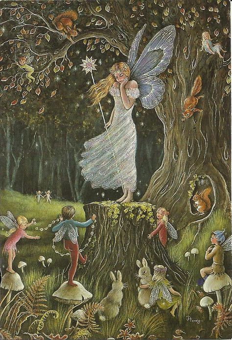 Jean and Ron Henry, "Queen of the Fairies" Queen Of The Fairies, Margaret Tarrant, Enid Blyton, Cicely Mary Barker, Fairy Queen, The Fairy, Vintage Art, Book Art, Queen