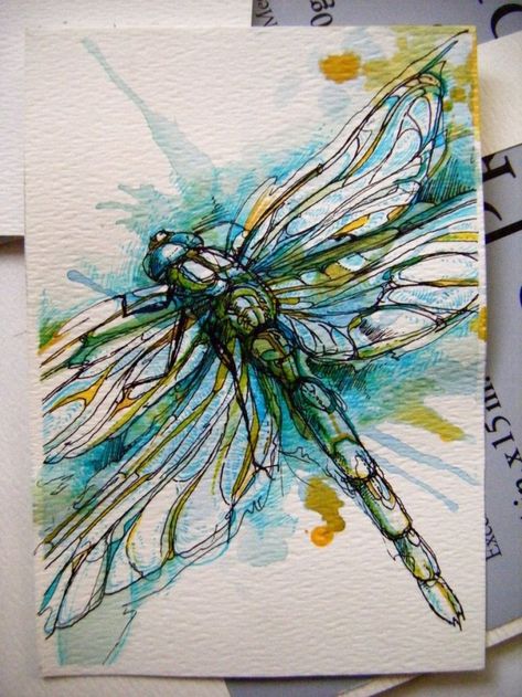 watercolour Dragonfly Art, Piece Of Paper, Watercolor Ideas, Insect Art, Arte Sketchbook, Arte Animal, Watercolor Inspiration, Dragonflies, A Drawing