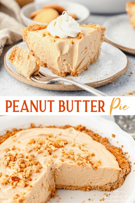 An old-fashioned peanut butter pie is a classic Southern dessert! With a vanilla wafer cookie crust and a cool, creamy peanut butter filling, it's the perfect combination of salty-and-sweet flavors with smooth and crunchy textures. Best of all, the easy peanut butter pie comes together with a no-bake filling that requires just minutes of hands-on effort! Finish each slice with a dollop of whipped cream for a decadent addition to your next cookout, Sunday supper, or holiday table. Southern Peanut Butter Pie, Peanut Butter Pie Crust, Simple Peanut Butter Pie, Old Fashioned Peanut Butter Pie, Peanut Butter Pie No Bake Cool Whip, Creamy Peanut Butter Pie, No Bake Pie Filling, Peanut Butter Mousse Filling, Best Peanut Butter Pie