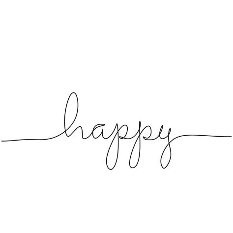 Continuous one line drawing of a happy word. Handwritten lettering concept isolated on white background. Cute Drawings White Background, Happy Line Art, Single Line Embroidery Design, Line Art Letters, Kindness Drawing Illustrations, One Drawing Line, Line Art Design Graphics, Happy In Cursive, Drawing Ideas Line Art