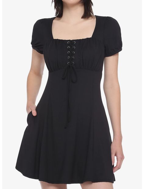 Black Empire Dress Empire Silhouette Dress, Under Bust Corset, Empire Silhouette, Hot Topic Dresses, Silhouette Dress, Empire Waistline, Empire Dress, Dress Silhouette, Sweaters And Jeans