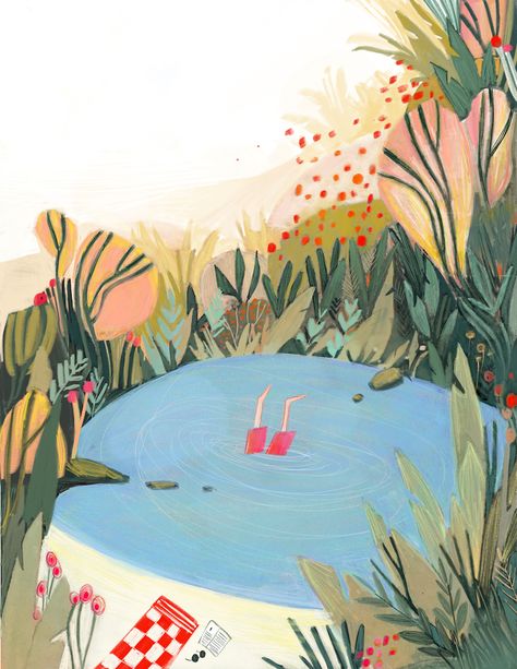 Lake Illustration Simple, Frog Pond Illustration, Pond Illustration Art, Pond Illustration, Lake Illustration, River Illustration, Pond Drawing, Park Illustration, Pond Animals