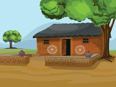 Indian village old house living area with the house. Indian farmer's house. House Indian, Free Cartoon Characters, Free Green Screen Backgrounds, Album Artwork Cover Art, Front Page Design, Photoshop Backgrounds Backdrops, House Cartoon, Dark Background Wallpaper, Photo Frame Wallpaper