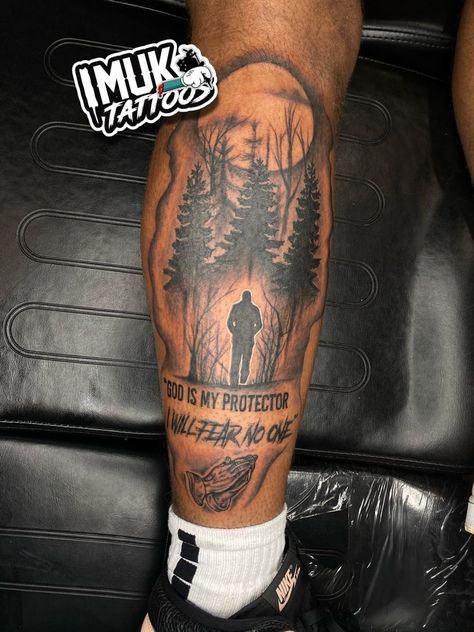 Leg Tattoo Men Meaningful, Calf Tattoo Men Ideas Inspiration, Mens Half Leg Sleeve Tattoo Ideas, Black Man Leg Tattoo, Inside Leg Tattoo Men, Inner Leg Tattoo For Men, Men Leg Tattoo Ideas Sleeve, Dope Men Tattoos, Fore Arm Tattoo Men Ideas