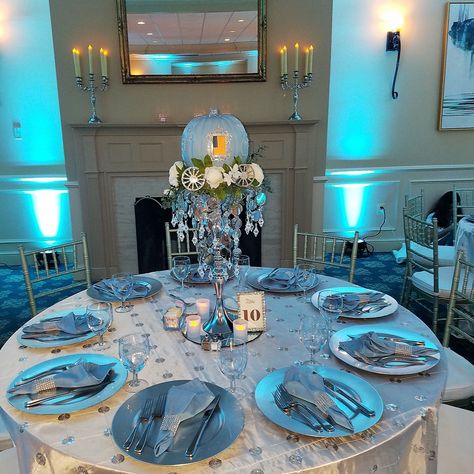 Centerpieces For Quinceanera, Sweet 16 Cinderella Theme, Cinderella Quinceanera Dress, Cinderella Quince, Cinderella Centerpiece, Quinceañera Decor, Quince Centerpieces, Baby Blue Quinceanera, Cinderella Quinceanera Themes