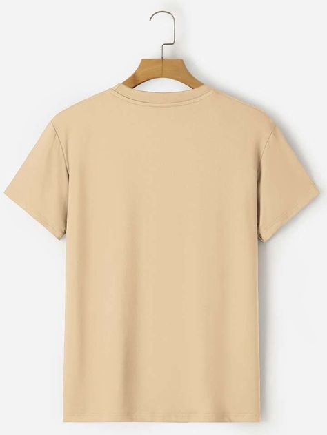 Men Solid Round Neck Tee | SHEIN USA Beige Tshirt, Black Men Casual Style, Plain Tee Shirts, Black And White Instagram, Beige T Shirts, Beige Shirt, Simple Tshirt, Round Neck Tees, Trendy Shirts