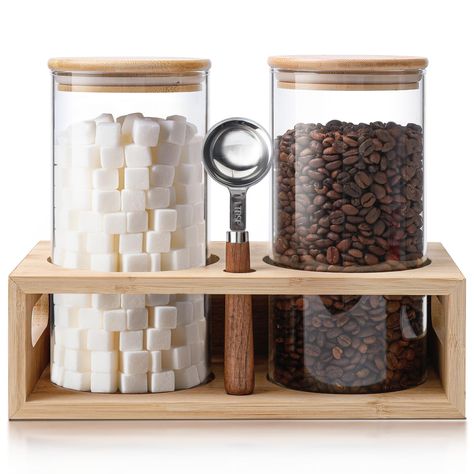 PRICES MAY VARY. Durable coffee storage container: The coffee canister set, made of high borosilicate glass; With a generous 44 fl.oz capacity, it’s perfect for storing coffee beans, sugar, oats, nuts, and even dog food; an ideal glass coffee container for your countertop Excellent Seal: Featuring a food-grade silicone seal, these coffee containers with airtight lids guarantee sealing capabilities; Ideal for preserving the freshness of coffee beans, ground coffee, and other pantry staples, keeps Coffee Container Ideas Storage, Coffee Storage Ideas, Coffee Container Ideas, Coffee Bar Canisters, Counter Coffee Bar Ideas, Coffee Bean Storage, Kitchen Coffee Station, Coffee Storage Containers, Storing Coffee