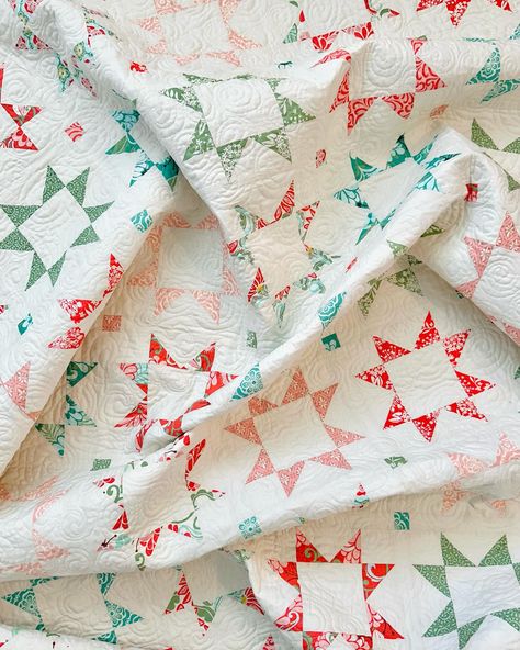 New!! Sweet Stars is going to be your new favorite sawtooth star pattern!  It will look great in a variety of prints or solids, and includes an optional fun and scrappy binding!  This large throw size quilt finishes at 60.5” x 78.5”.  Pattern is a full color booklet, with easy to follow diagrams and instructions.  Made using the beautiful Tango collection, by Kate Spain, you can see how it ended up being called Sweet Stars!  The colors are soft and fresh, and I’m so pleased with how it turn... Scrappy Binding, Daisy Quilt, Throw Size Quilt, Sawtooth Star, Stars Quilt, How To Finish A Quilt, Star Quilts, Christmas Quilt, Star Pattern