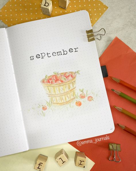 Apple Bullet Journal Theme, Apple Bullet Journal, Wholesome Drawings, September Cover Page, September Bujo, Daily Bullet Journal, Journal Things, Bullet Journal Month, Apple Notes