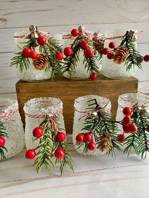 Upcycle Baby Food Jars, Repurpose Baby Food Jars, Beechnut Baby Food Jars Crafts, Baby Food Jar Craft Ideas Christmas, Christmas Tealight Holders Diy, Candle Jars Reuse Diy Christmas Gifts, Baby Food Jar Christmas Crafts, Oui Jars Repurpose Christmas, Decorated Candle Jars