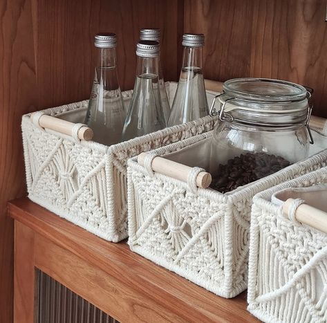 Macrame Storage Baskets, Macrame Storage, Shelf Closet, Macrame Basket, Rope Storage, Closet Cabinet, Baby Bathroom, Decorative Storage Boxes, Cabinet Organizer