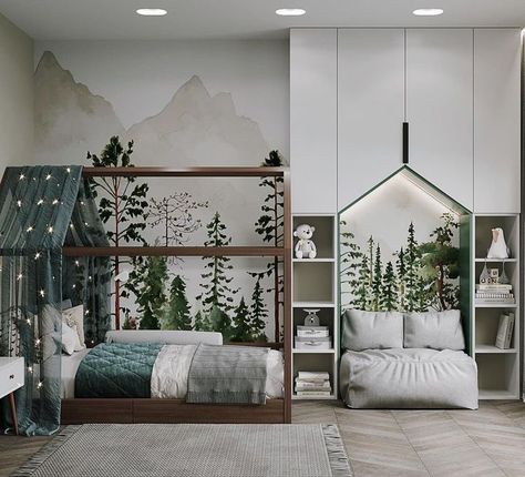 Insights and visual inspiration on how to introduce biophilic design in children’s bedrooms. [more at anooi.com] #NourishingSpaces #RestorativeDesign #BiophilicDesign #BiophilicDesigner #Biophilia #Biofilia #BiophilicInteriors #BiofiliaDesign #DesignBiofilico #ProgettazioneBiofilica #DiseñoBiofilico #SustainableInteriors #Wellbeing Photo credits on the blog Forest Home Decor, Kids Room Interior Design, Kids Bedroom Inspiration, Toddler Boys Room, Kids Bedroom Designs, Baby Room Inspiration, Biophilic Design, Kids Room Inspiration, Kids Interior Room