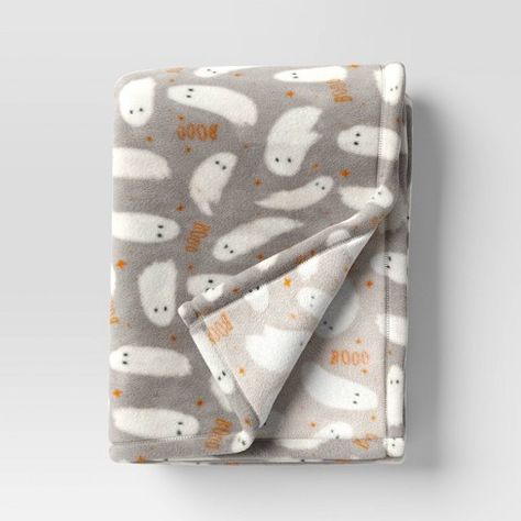 Ghost Printed Plush Halloween Throw Blanket Gray/Ivory - Hyde & EEK! Boutique™: Knitted, Recycled Polyester, 50x60", Machine Washable Halloween Throw Blanket, Streamer Party Decorations, Halloween Bedroom Decor, Halloween Bedroom, Holiday Blankets, Throw Pillows White, Ghost Print, Halloween Throw Pillow, Orange Throw Pillows