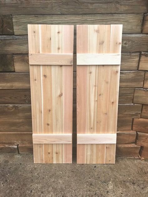 Craftsman Shutters, Klizna Vrata, Shutters Diy, Shell Cottage, Cedar Window Boxes, Farmhouse Restoration, Outdoor Shutters, Rustic Shutters, Cedar Shutters