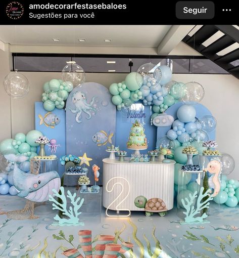 Under The Sea Theme Decorations, Sea Animals Birthday Party Ideas, Ocean Theme Birthday Party, Under The Sea Party Ideas, Aquarium Birthday, Underwater Theme Party, Ocean Theme Party Decorations, Under The Sea Theme Party, Sea Birthday Party Decorations