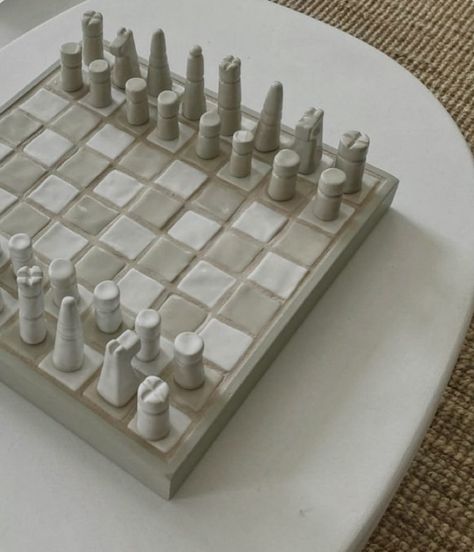 Chessboard Ceramics Board Game, Cool Things To Make In Ceramics, Small Table Games, Simple Chess Pieces, Pottery Figures Ideas, Ceramic Games Handmade, Ceramics Projects Easy, Pottery Handbuilding Templates, Ceramic Project Ideas High School