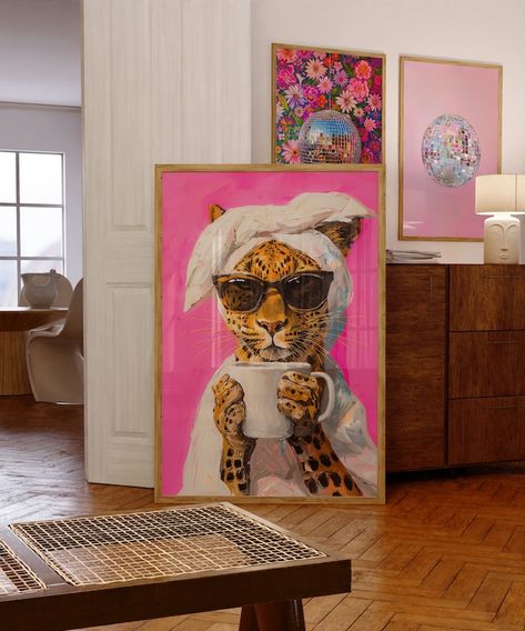 Maxamilist Art Prints, Anthro Home Decor, Mini Maximalist Decor, Big Art Over Bed, Wall Art Salon, Trendy Kitchen Art, Leopard Print Art, Painting Ideas Room Decor, Trendy Art Paintings