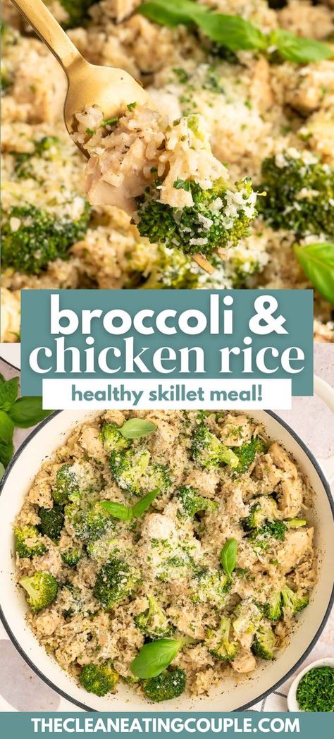 Healthy Broccoli & Chicken Rice (Healthy Skillet Meal!) is an easy, one pot skillet meal you'll love! Done in under 45 minutes, this is perfect for a quick dinner! Dairy Free Chicken And Broccoli Recipes, Broccoli And Rice Recipes Healthy, Weeknight Skillet Dinners, One Dish Healthy Meals, Healthy Casserole Recipes Dairy Free, Dairy Free Chicken Broccoli And Rice, Chicken Rice Skillet One Pot, Broccoli Skillet Recipes, Easy Healthy Dinner Gluten Free