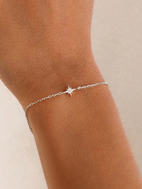 1 Pc Eight-Pointed Star 925 Sterling  Silver Bracelet For Women Trendy  Bracelet 18K Gold Suitable For Party Happy Easter Fine Jewelry Silver    925 Sterling Silver     Fine Jewelry, size features are:Bust: ,Length: ,Sleeve Length: Dainty Silver Bracelets, Double Chain Bracelet, Silver Bracelets For Women, Trendy Bracelets, Valentines Jewelry, Silver Accessories, Bracelet Argent, Engagement Jewelry, Bracelet Silver