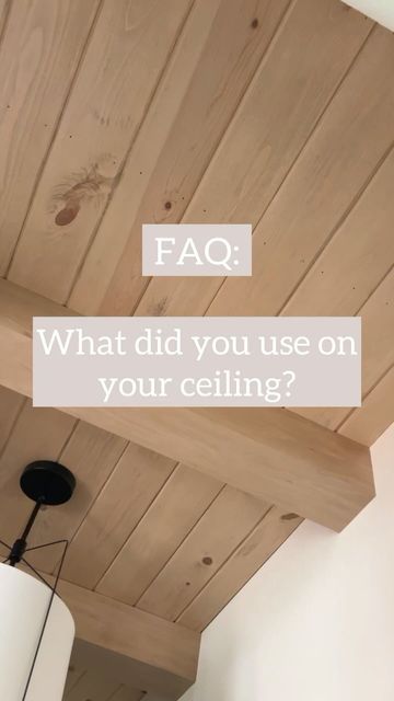 Paige Bower | Budget DIY + Custom Carpentry + Design on Instagram: "✨ Most Asked Question: What all did we use on our ceiling here? ✨

We used pine tongue & groove + clear pine for the faux beams. I sanded everything + stained it all before we installed. 

My stain process is saved to my highlight bubble: Stain Combo. 

Save, like & Follow for more DIY projects like this!!

#pine #clearpine #tongueandgrooveceiling #tongueandgroove" How To Install Tongue And Groove Ceiling, White Wash Pine Ceiling, Stained Pine Ceiling, Knotty Pine Ceiling, Custom Carpentry, Tongue And Groove Ceiling, Stain On Pine, Porch Ceiling, Faux Beams