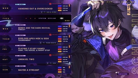 Stream Schedule, Twitch Streaming Setup, Streaming Setup, Scary Games, Schedule Templates, Schedule Design, Schedule Template, Art Template, Book Aesthetic