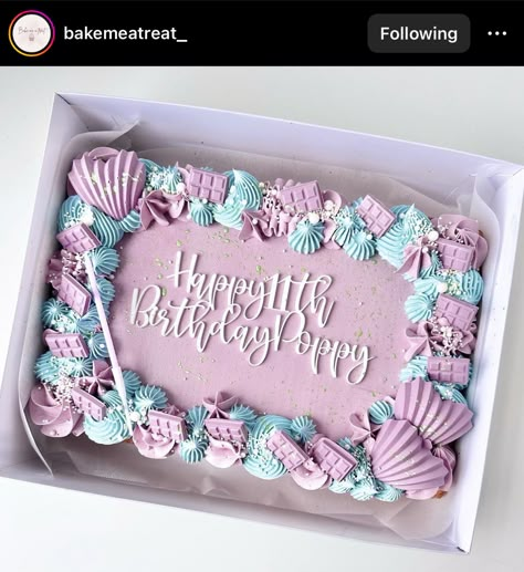 Mermaid Cake Rectangular, Sheet Cake Designs Birthday Simple, Mermaid Sheet Cake Ideas, Butterfly Sheet Cake, Rectangular Cake Designs, Mermaid Sheet Cake, Anniversary Theme Cake, Eid Cakes, Sheet Cakes Decorated