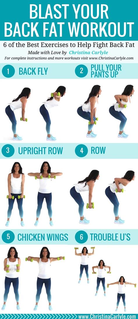 The best Exercises for back fat into a quick and easy Workout for Women. This workout is perfect for home, beginners and busy women. If you want to get rid of back fat, you're going to love these exercises for back fat. https://www.christinacarlyle.com/back-fat-exercises/ Stubborn Back Fat Workout, Back Workout Women Weights, Easy Back Fat Exercises At Home, Back And Side Fat Workouts, Excersise For Back Fat, Get Rid Of Back Fat Fast, Upper Back Fat Workout, Loose Back Fat Workout, Workouts For Back Fat At Home