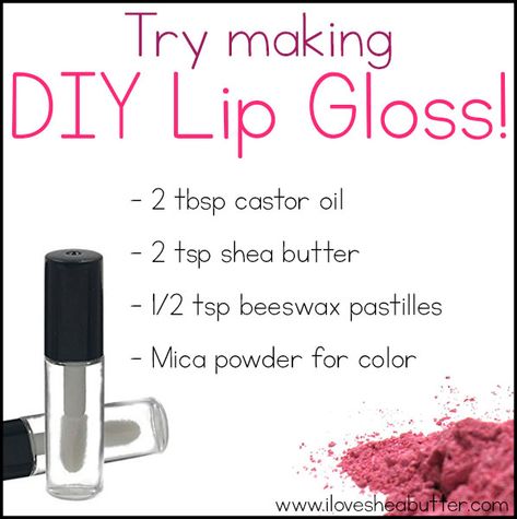 Make your own DIY shea butter lip gloss at home! You need mica powder for a beautiful natural color Lip Balms, Lip Gloss At Home, Diy Shea Butter, Butter Lip Gloss, Lip Gloss Recipe, Gloss Diy, Business Makeup, Diy Lip Balm Recipes, Natural Lip Gloss