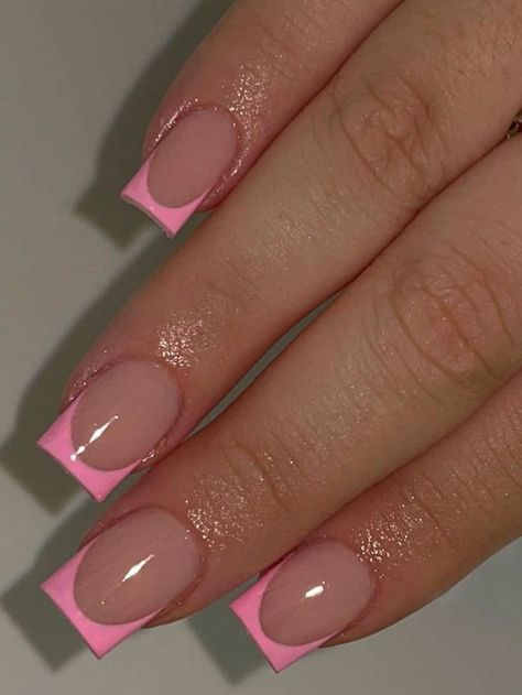 Short Pink Nails, Pink French Nails, Holiday Acrylic Nails, Cute Simple Nails, Simple Gel Nails, Summery Nails, Girly Acrylic Nails, Pink French, Short Square Acrylic Nails