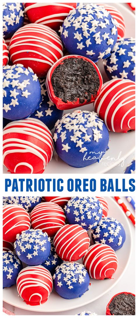 July 4th Desserts, 4th Desserts, Memorial Day Dessert, Oreo Balls Recipe, Memorial Day Desserts, 4th July Food, Oreo Truffles Recipe, Desserts Table, Cream Cheese Ball