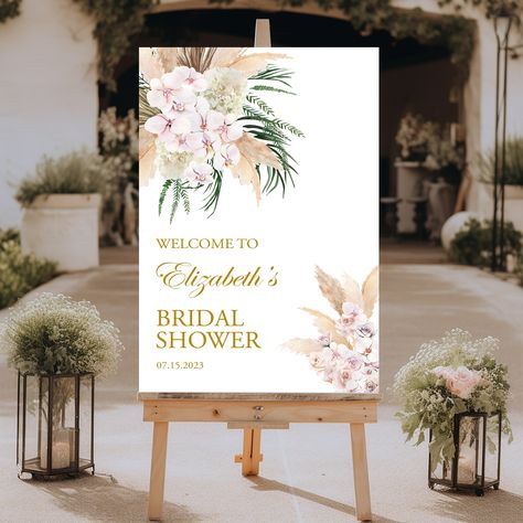 Boho Bridal Shower Welcome Sign, Bridal Shower Decor, Blush Pink Floral, Pampas, Foam Board Sign Foam Board Sign, Bridal Shower Table Decorations, Welcome Sign Bridal, Bridal Shower Tables, Bridal Shower Decor, Boho Bridal Shower, Bridal Shower Welcome Sign, Shower Welcome Sign, Boho Bridal