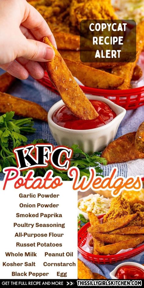 For all you KFC enthusiasts and potato wedge lovers out there, this recipe is a guaranteed winner. Imagine this: crispy potato wedges that'll make your mouth water. The batter is packed with paprika, garlic, onion powder, and a hint of poultry seasoning. Brace yourself for a new favorite! Crispy Wedges, Kfc Potato Wedges, Kentucky Chicken, Homemade Potato Wedges, Wedge Fries, Crispy Potato Wedges, Potato Wedges Recipe, Wedges Recipe, Eggs In Peppers