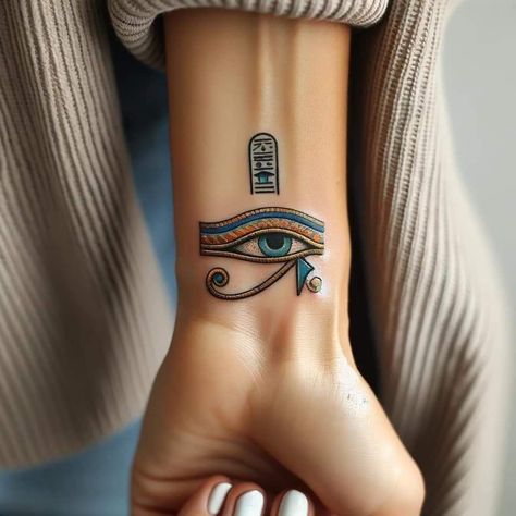 Cool Egyptian Tattoos, Tattoo For Abundance, Egyptian Evil Eye Tattoo, Horus Tattoo Eye, Egyptian Ankh Tattoo Design, Egyptian Goddess Tattoos For Women, Anch Tattoo Egyptian, Hamsa Tattoo Design Mandalas, Egypt Tattoo For Women