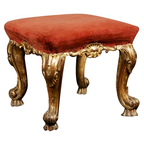 rocco furniture | Very Fine Rococo Giltwood Stool, 18th Century Rococo Furniture 18th Century, 18th Century Furniture, Alchemist Lab, Rococo Furniture, Coquille Saint Jacques, Arabian Art, Vintage Stool, Modern Stools, Red Cushions